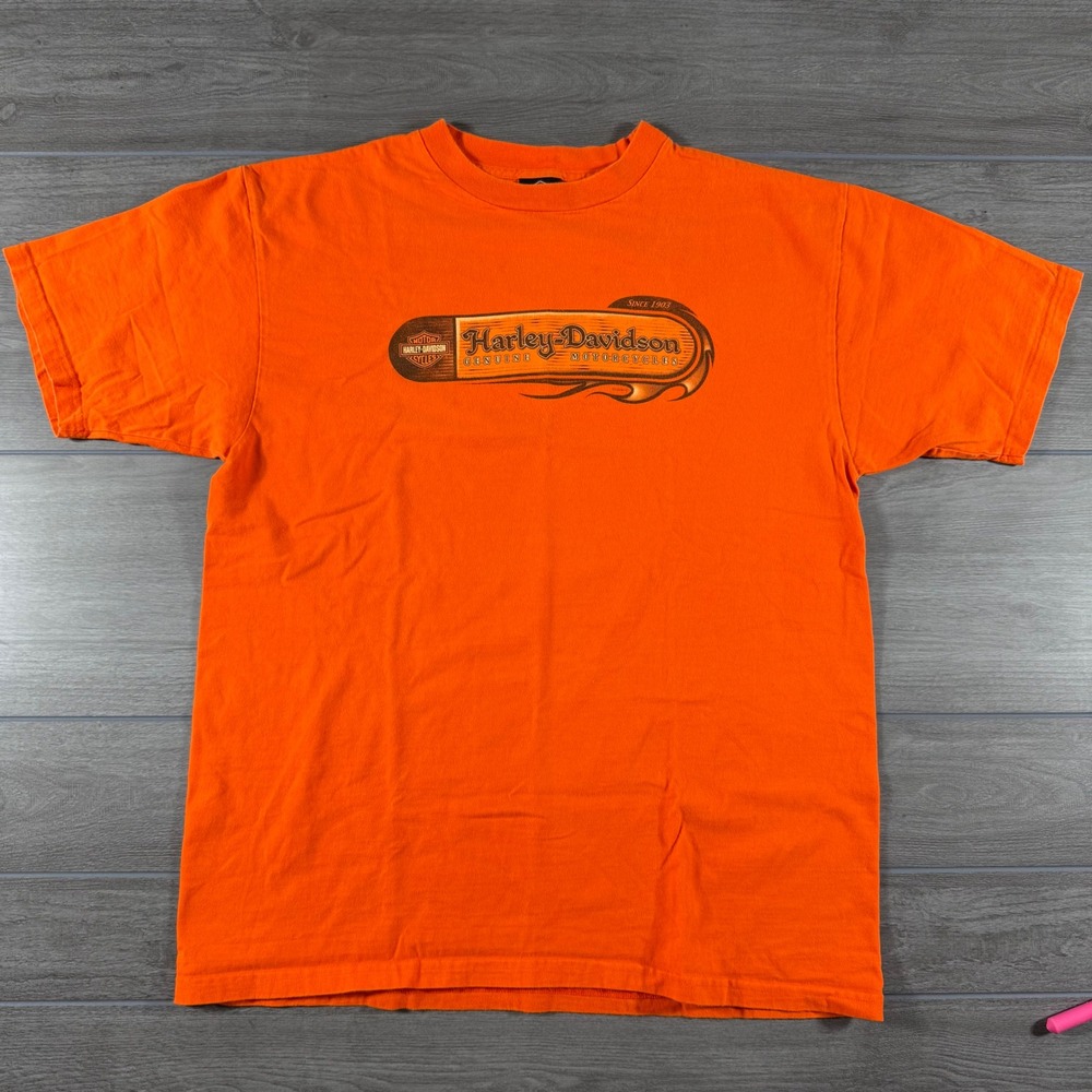 Harley-Davidson Mens Orange Graphic T-Shirt XL Halls Springfield IL Holoubek